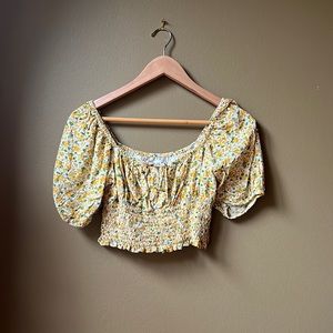 Faithfull the Brand Floral Short Sleeved Crop Top Size S